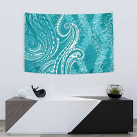 Polynesia Plumeria Lei Tapestry Teal Curves Motif