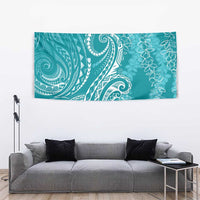 Polynesia Plumeria Lei Tapestry Teal Curves Motif