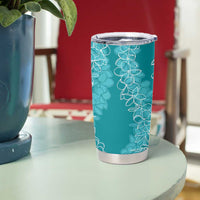 Polynesia Plumeria Lei Tumbler Cup Teal Curves Motif