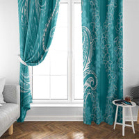 Polynesia Plumeria Lei Window Curtain Teal Curves Motif