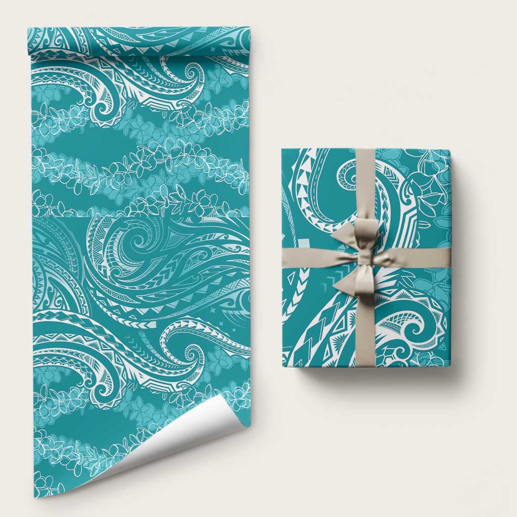 Polynesia Plumeria Lei Wrapping Paper Teal Curves Motif