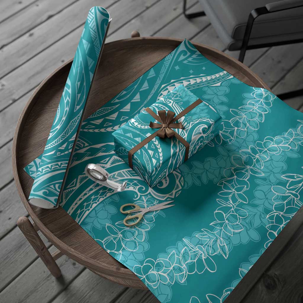 Polynesia Plumeria Lei Wrapping Paper Teal Curves Motif