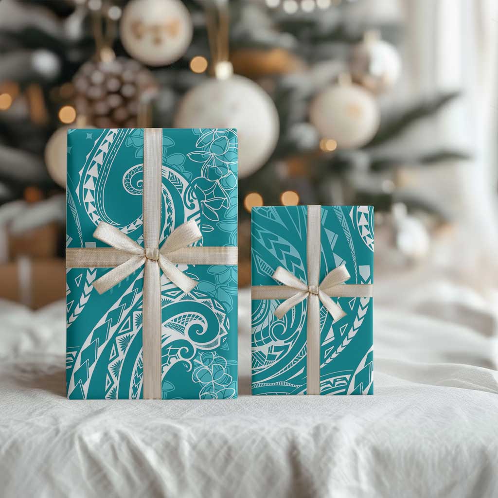 Polynesia Plumeria Lei Wrapping Paper Teal Curves Motif