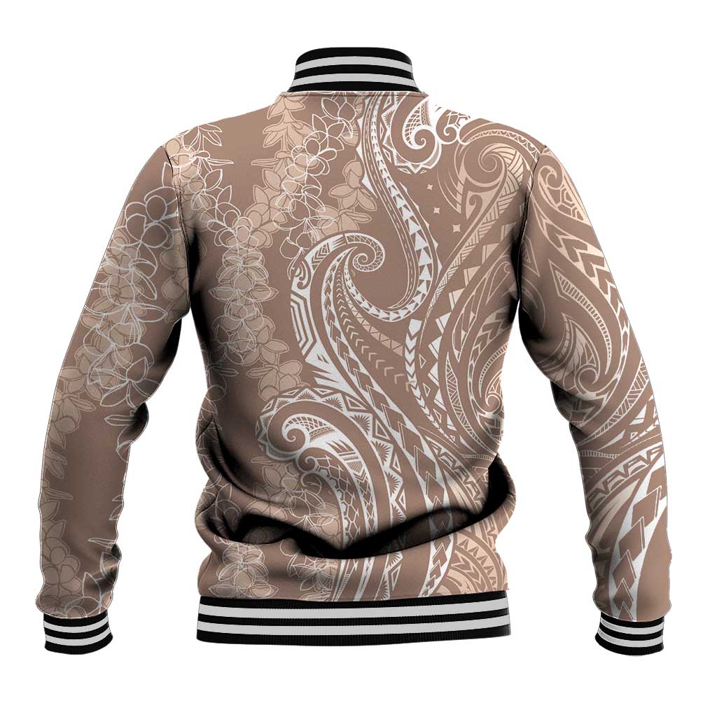 Polynesia Plumeria Lei Baseball Jacket Beige Curves Motif