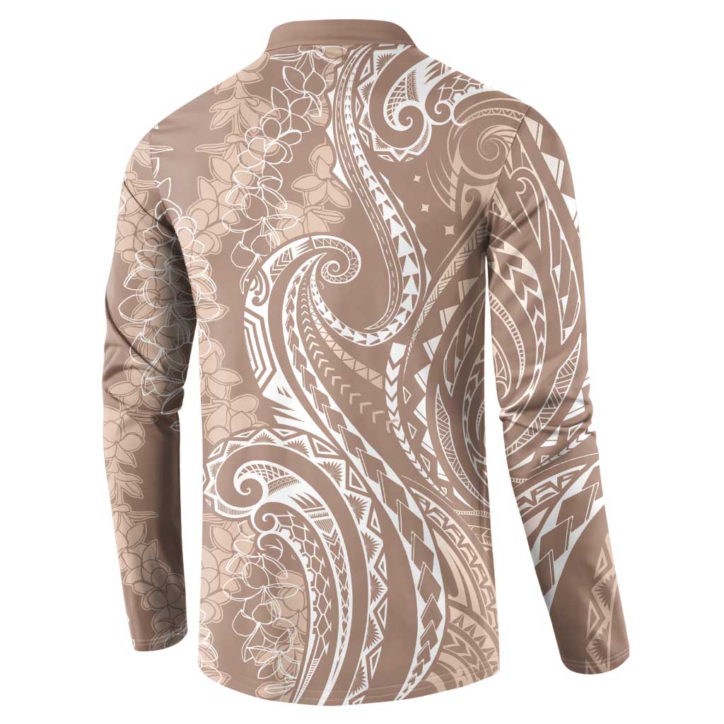 Polynesia Plumeria Lei Button Sweatshirt Beige Curves Motif