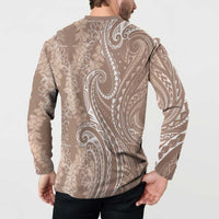Polynesia Plumeria Lei Button Sweatshirt Beige Curves Motif