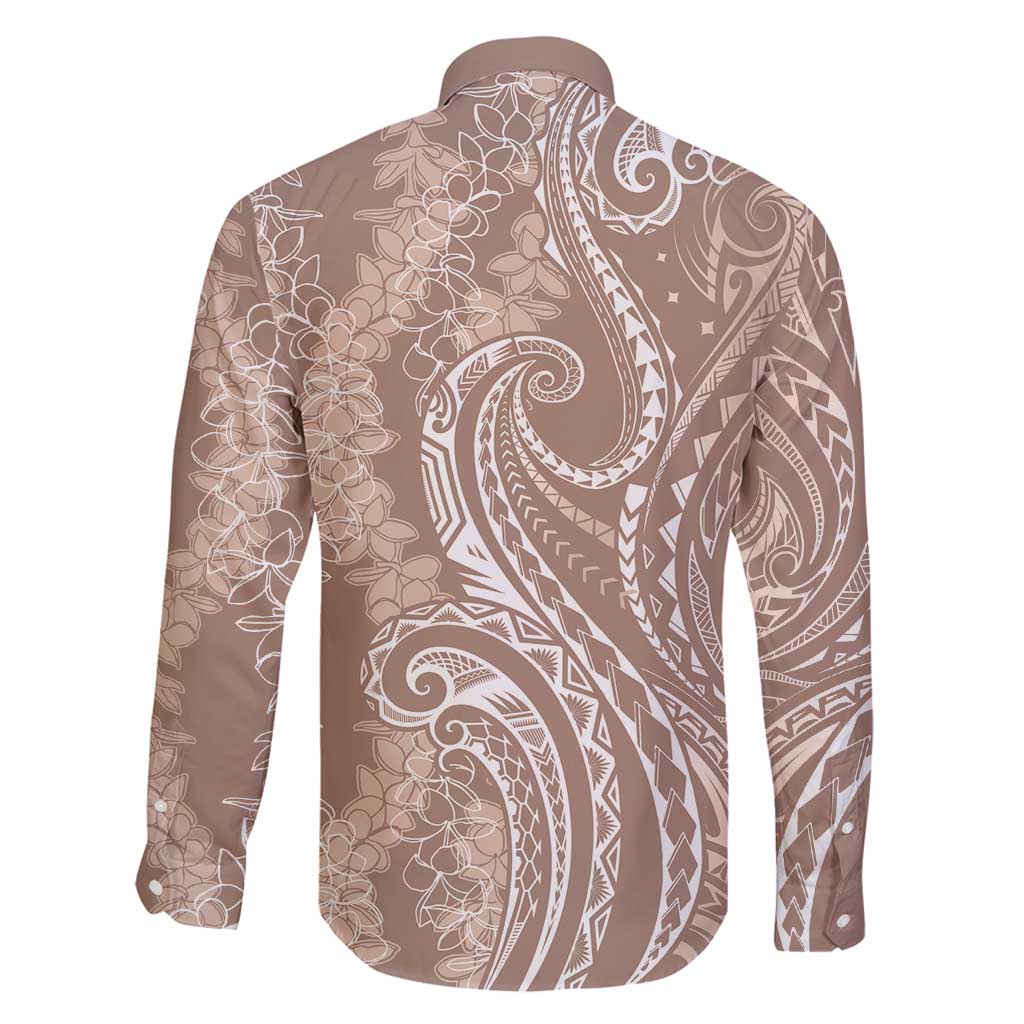 Polynesia Plumeria Lei Family Matching Long Sleeve Bodycon Dress and Hawaiian Shirt Beige Curves Motif