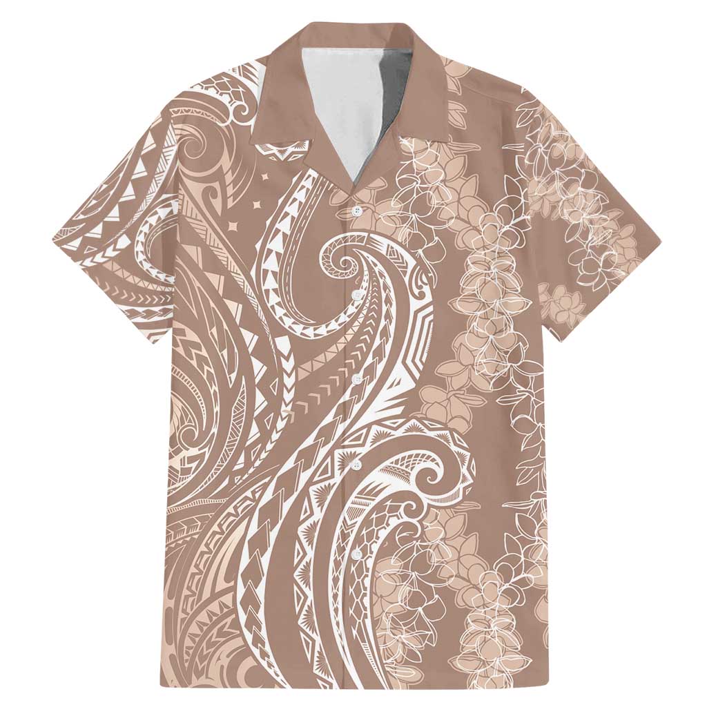Polynesia Plumeria Lei Family Matching Mermaid Dress and Hawaiian Shirt Beige Curves Motif
