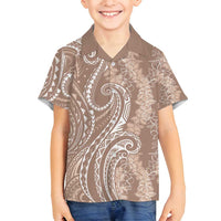 Polynesia Plumeria Lei Family Matching Off Shoulder Short Dress and Hawaiian Shirt Beige Curves Motif