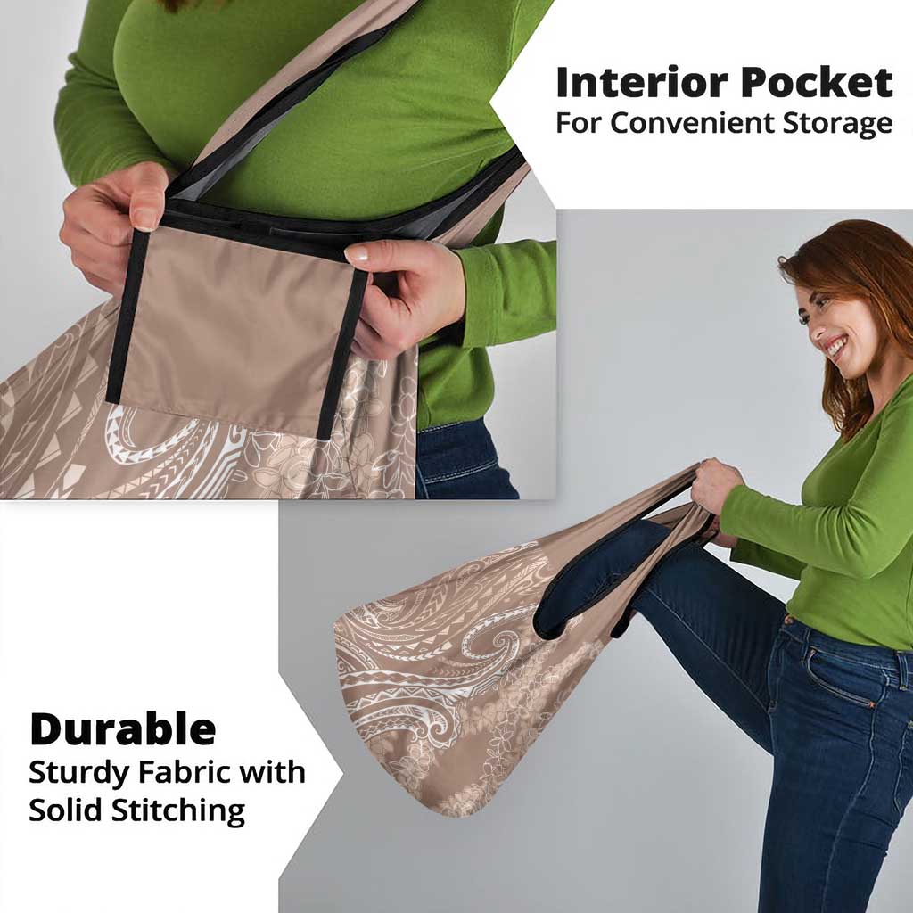 Polynesia Plumeria Lei Grocery Bag Beige Curves Motif