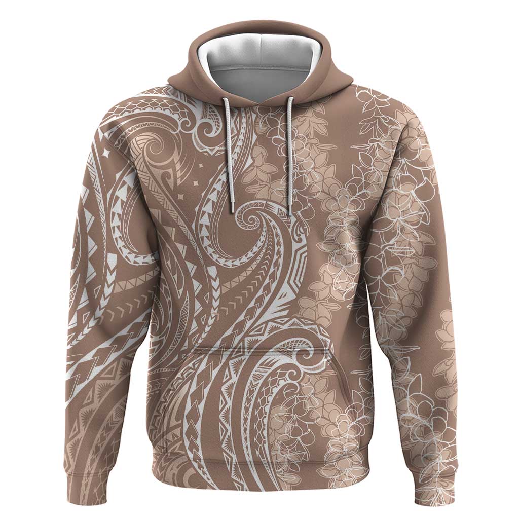 Polynesia Plumeria Lei Hoodie Beige Curves Motif