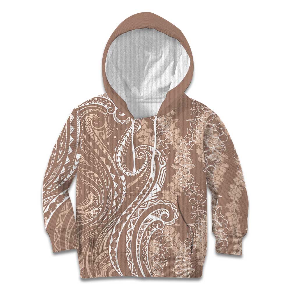 Polynesia Plumeria Lei Kid Hoodie Beige Curves Motif