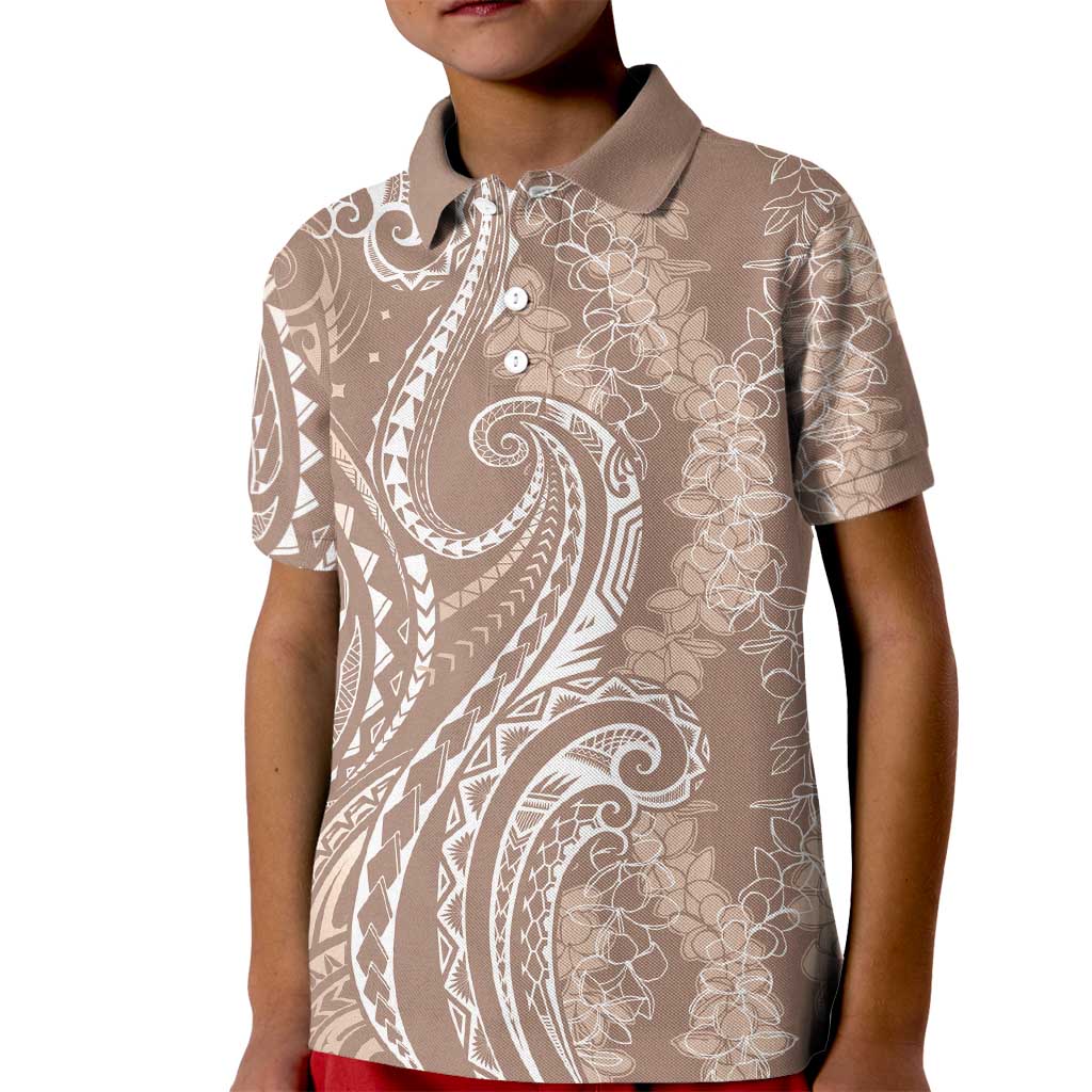Polynesia Plumeria Lei Kid Polo Shirt Beige Curves Motif
