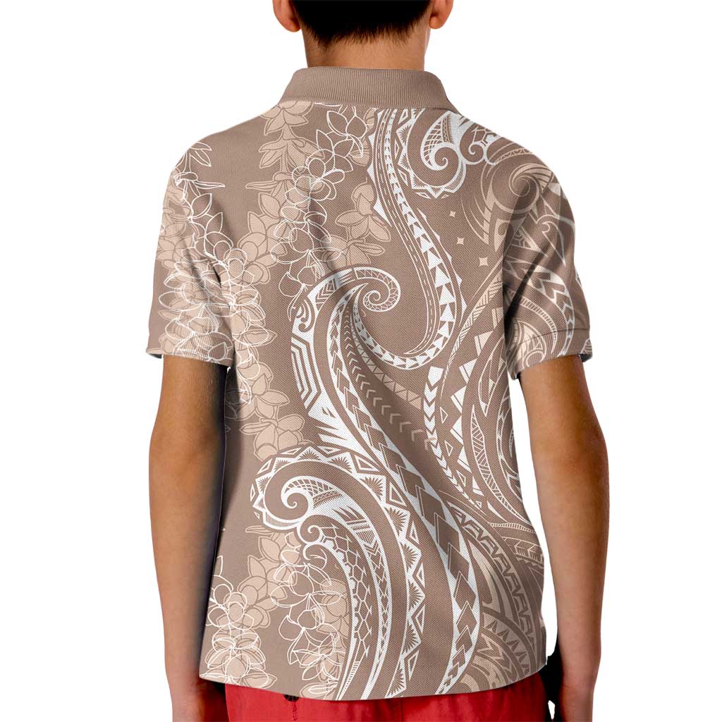 Polynesia Plumeria Lei Kid Polo Shirt Beige Curves Motif