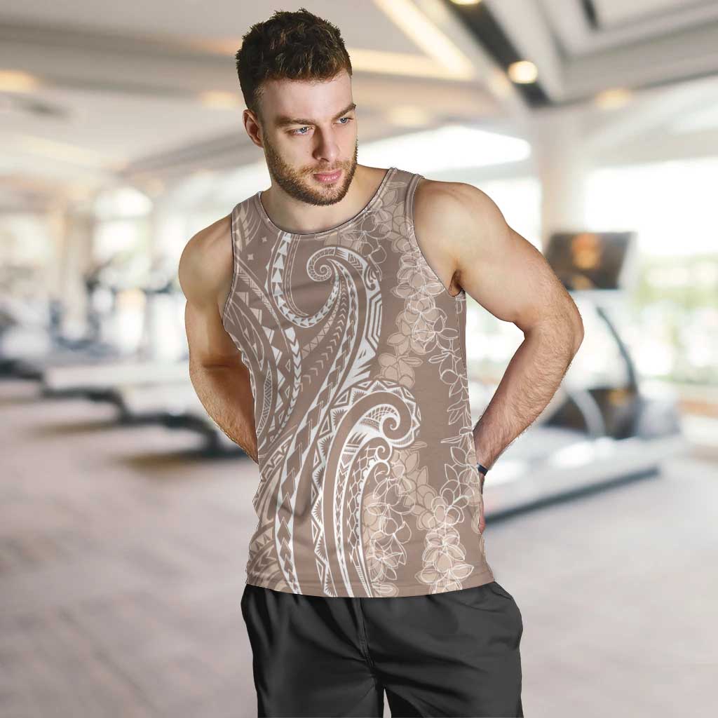 Polynesia Plumeria Lei Men Tank Top Beige Curves Motif
