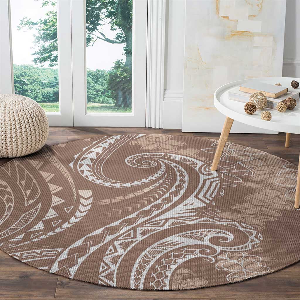 Polynesia Plumeria Lei Round Carpet Beige Curves Motif