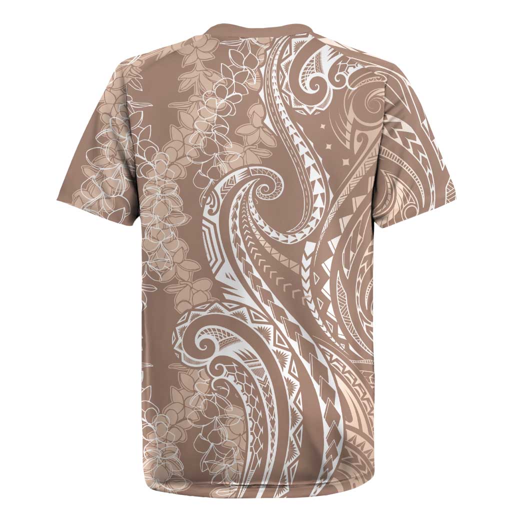 Polynesia Plumeria Lei Rugby Jersey Beige Curves Motif