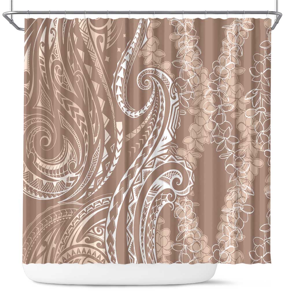 Polynesia Plumeria Lei Shower Curtain Beige Curves Motif
