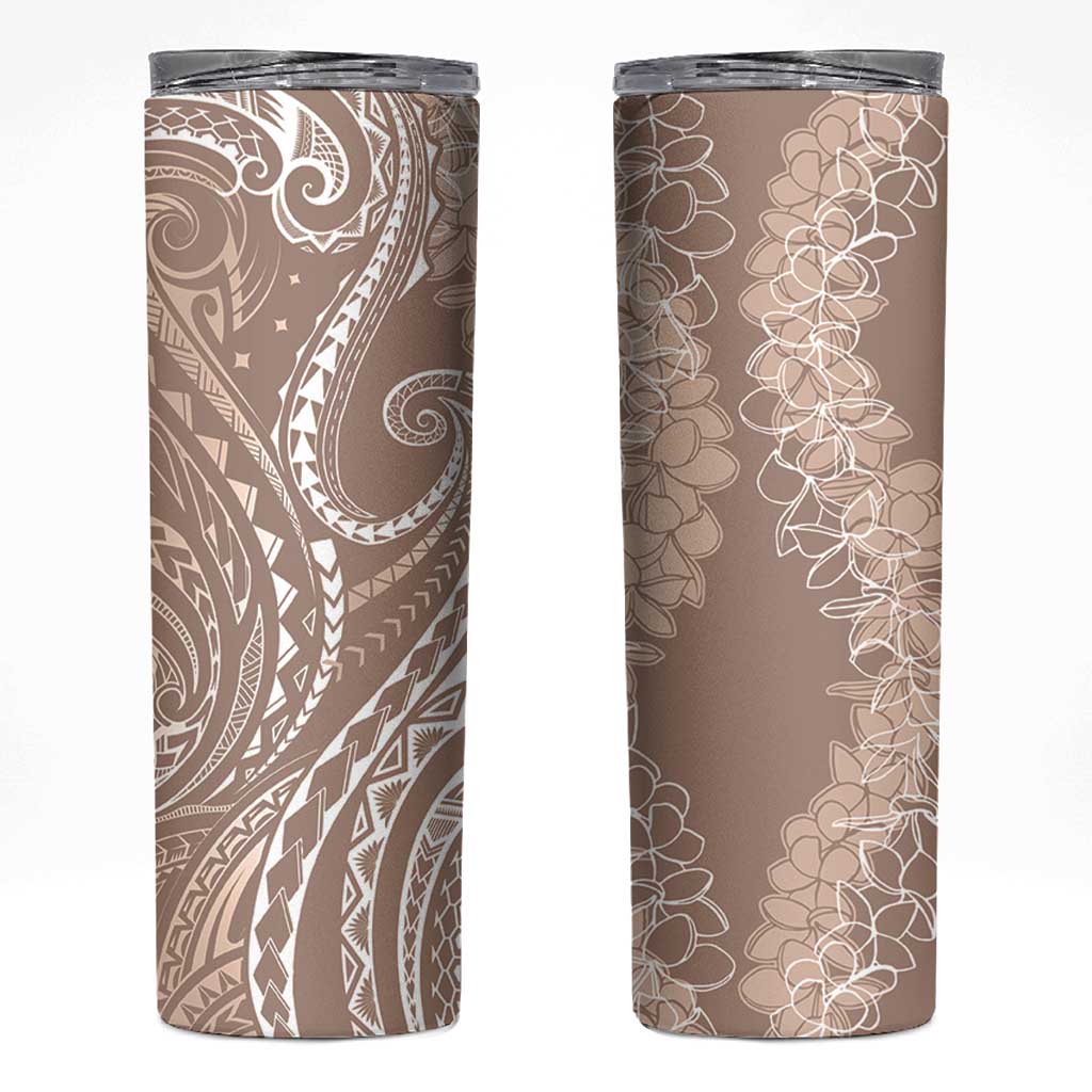 Polynesia Plumeria Lei Skinny Tumbler Beige Curves Motif