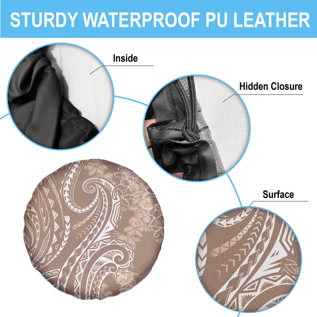 Polynesia Plumeria Lei Spare Tire Cover Beige Curves Motif