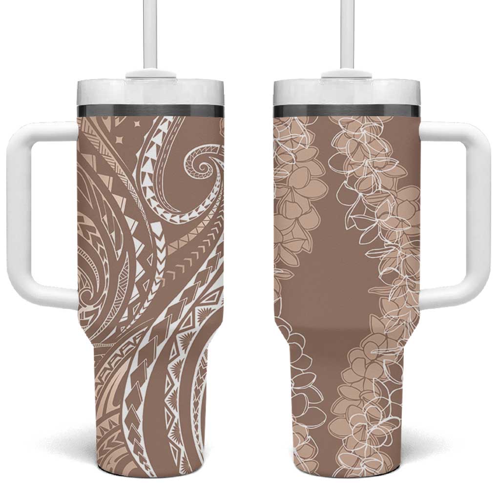 Polynesia Plumeria Lei Tumbler With Handle Beige Curves Motif