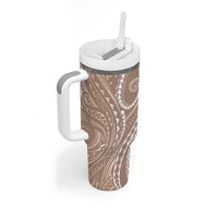 Polynesia Plumeria Lei Tumbler With Handle Beige Curves Motif