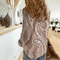 Polynesia Plumeria Lei Women Casual Shirt Beige Curves Motif