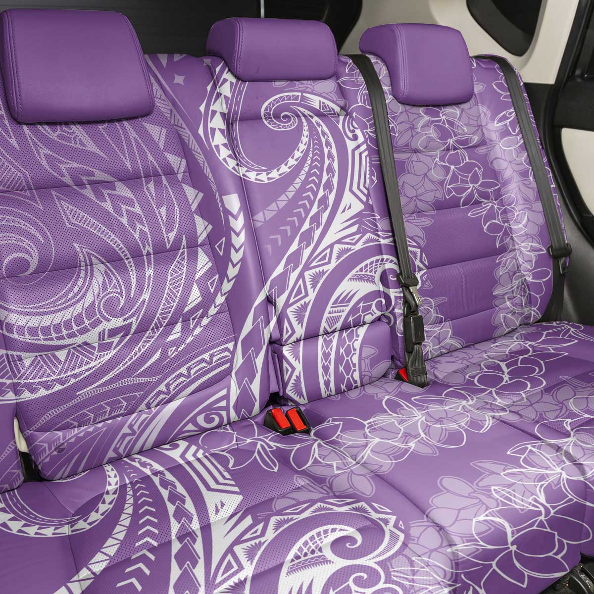 Polynesia Plumeria Lei Back Car Seat Cover Periwinkle Curves Motif