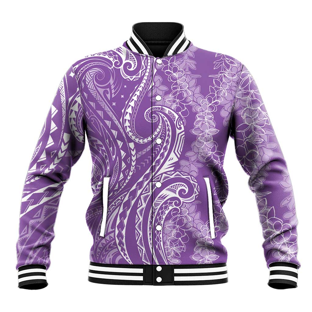 Polynesia Plumeria Lei Baseball Jacket Periwinkle Curves Motif