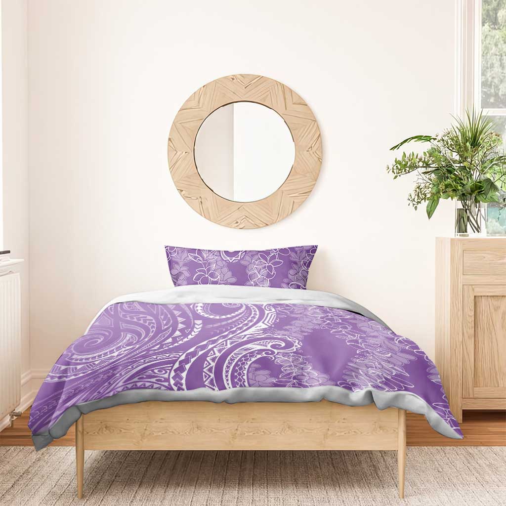Polynesia Plumeria Lei Bedding Set Periwinkle Curves Motif