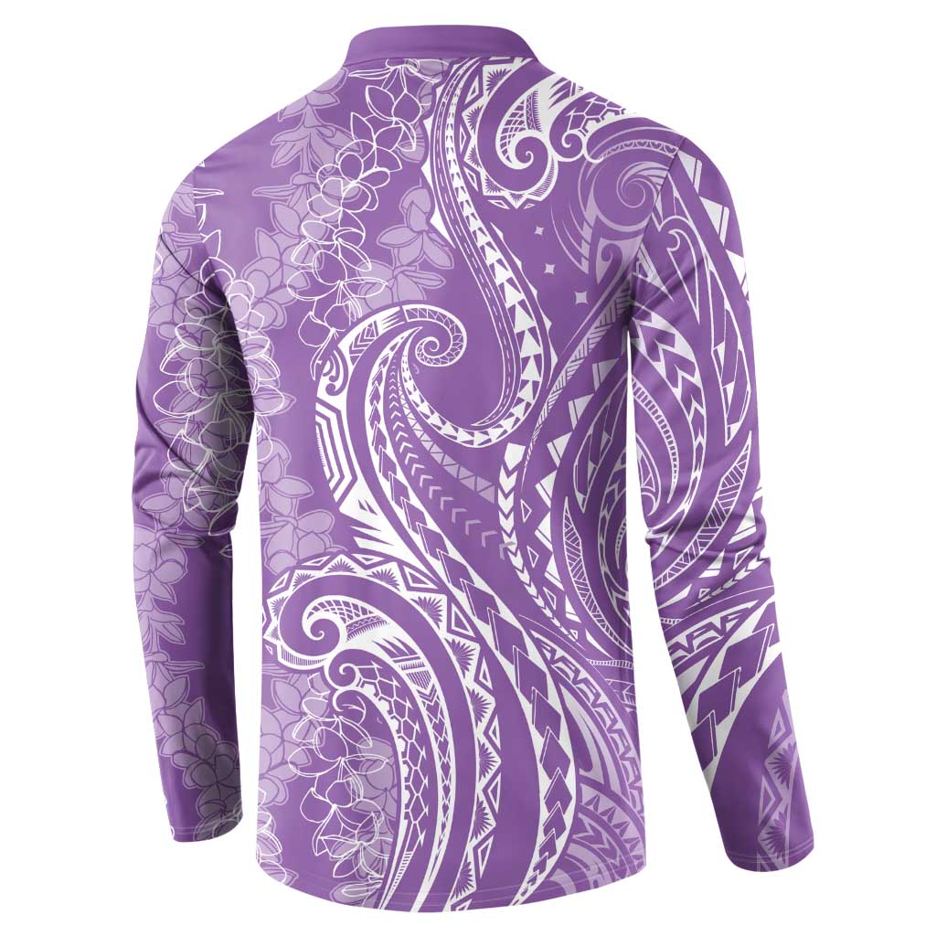 Polynesia Plumeria Lei Button Sweatshirt Periwinkle Curves Motif