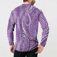 Polynesia Plumeria Lei Button Sweatshirt Periwinkle Curves Motif