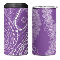 Polynesia Plumeria Lei 4 in 1 Can Cooler Tumbler Periwinkle Curves Motif