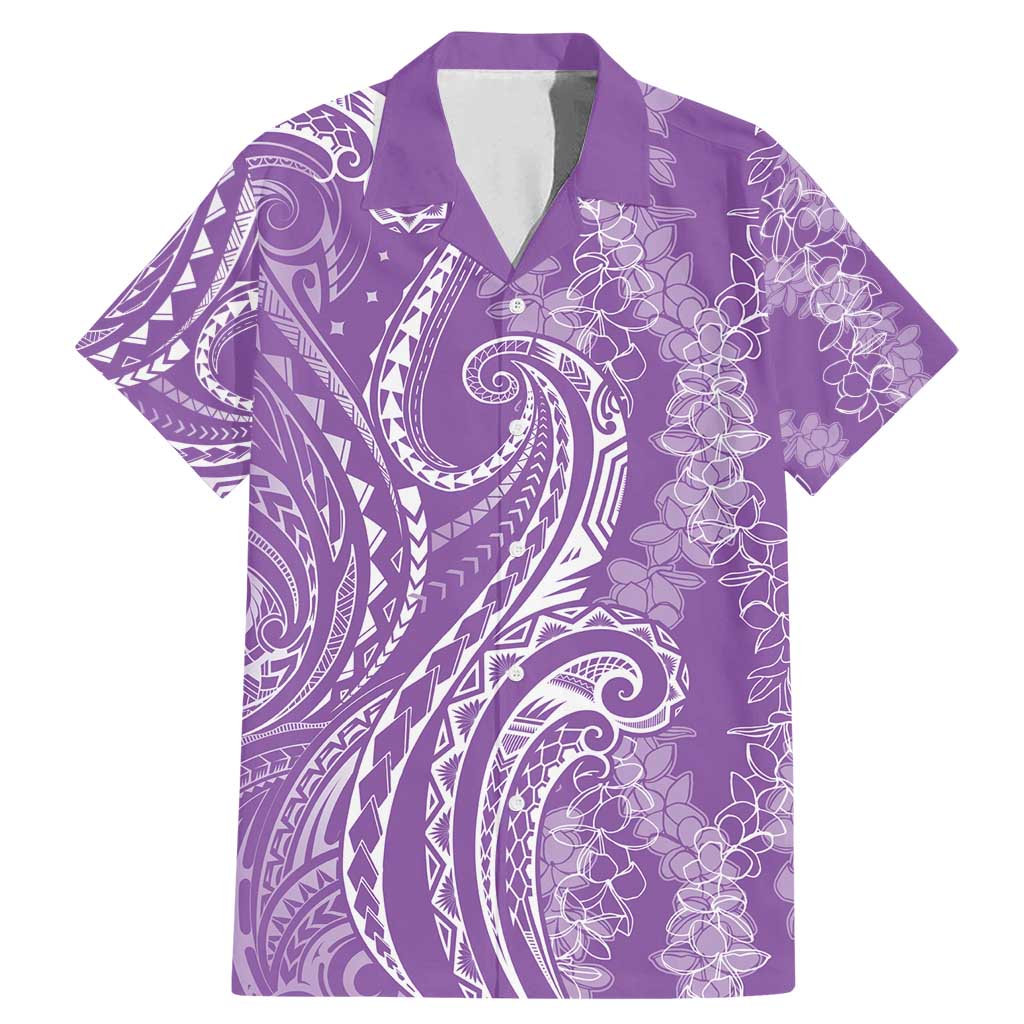 Polynesia Plumeria Lei Family Matching Mermaid Dress and Hawaiian Shirt Periwinkle Curves Motif