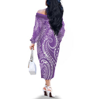 Polynesia Plumeria Lei Family Matching Off The Shoulder Long Sleeve Dress and Hawaiian Shirt Periwinkle Curves Motif