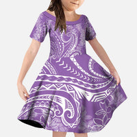 Polynesia Plumeria Lei Family Matching Off Shoulder Maxi Dress and Hawaiian Shirt Periwinkle Curves Motif LT7 Daughter's Dress Periwinkle - Polynesian Pride