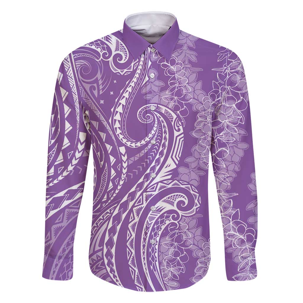 Polynesia Plumeria Lei Family Matching Off Shoulder Maxi Dress and Hawaiian Shirt Periwinkle Curves Motif LT7 Dad's Shirt - Long Sleeve Periwinkle - Polynesian Pride