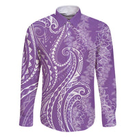 Polynesia Plumeria Lei Family Matching Off Shoulder Maxi Dress and Hawaiian Shirt Periwinkle Curves Motif LT7 Dad's Shirt - Long Sleeve Periwinkle - Polynesian Pride