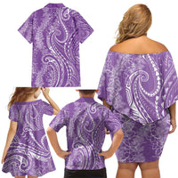 Polynesia Plumeria Lei Family Matching Off Shoulder Short Dress and Hawaiian Shirt Periwinkle Curves Motif LT7 - Polynesian Pride