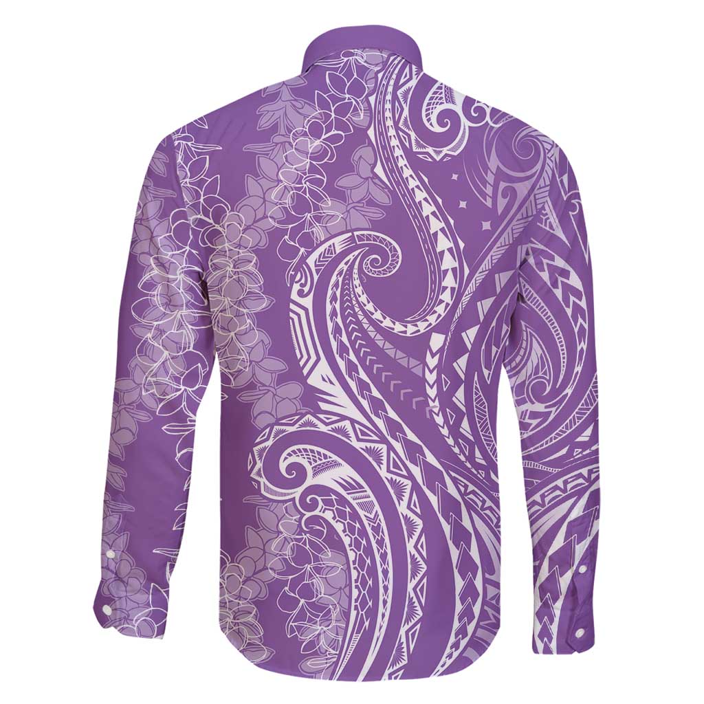 Polynesia Plumeria Lei Family Matching Off Shoulder Short Dress and Hawaiian Shirt Periwinkle Curves Motif LT7 - Polynesian Pride