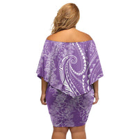 Polynesia Plumeria Lei Family Matching Off Shoulder Short Dress and Hawaiian Shirt Periwinkle Curves Motif LT7 - Polynesian Pride