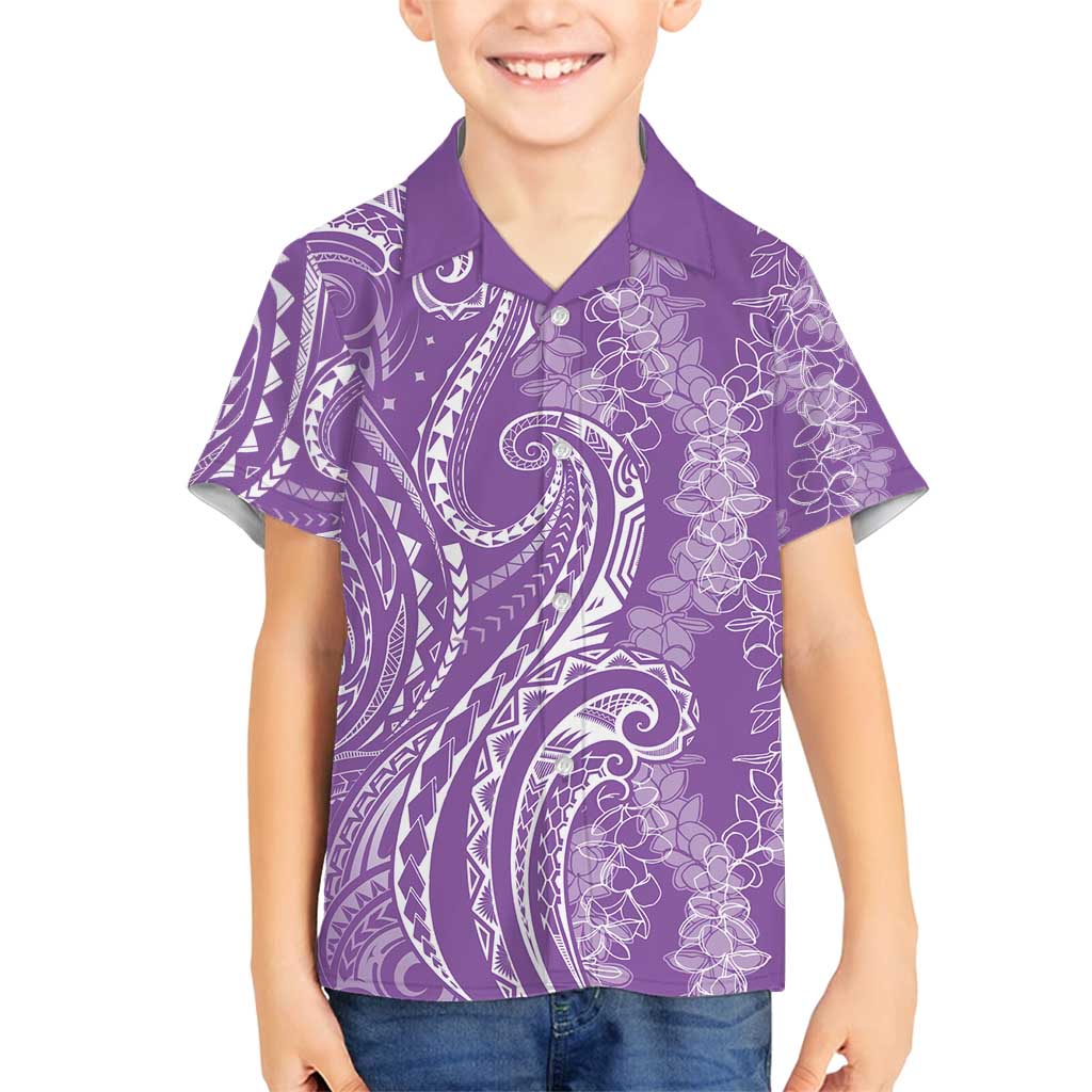 Polynesia Plumeria Lei Family Matching Off Shoulder Short Dress and Hawaiian Shirt Periwinkle Curves Motif LT7 Son's Shirt Periwinkle - Polynesian Pride
