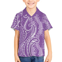 Polynesia Plumeria Lei Family Matching Off Shoulder Short Dress and Hawaiian Shirt Periwinkle Curves Motif LT7 Son's Shirt Periwinkle - Polynesian Pride