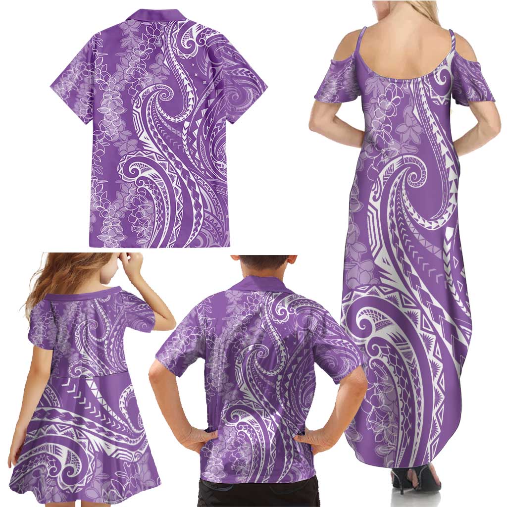 Polynesia Plumeria Lei Family Matching Summer Maxi Dress and Hawaiian Shirt Periwinkle Curves Motif LT7 - Polynesian Pride