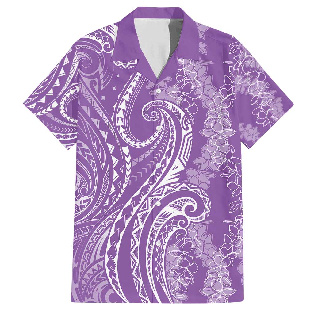 Polynesia Plumeria Lei Family Matching Summer Maxi Dress and Hawaiian Shirt Periwinkle Curves Motif LT7 Dad's Shirt - Short Sleeve Periwinkle - Polynesian Pride