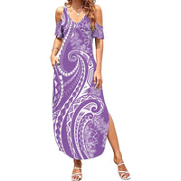 Polynesia Plumeria Lei Family Matching Summer Maxi Dress and Hawaiian Shirt Periwinkle Curves Motif LT7 Mom's Dress Periwinkle - Polynesian Pride