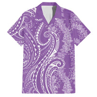 Polynesia Plumeria Lei Family Matching Tank Maxi Dress and Hawaiian Shirt Periwinkle Curves Motif