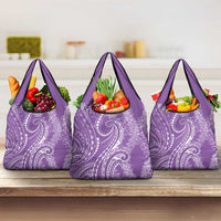 Polynesia Plumeria Lei Grocery Bag Periwinkle Curves Motif