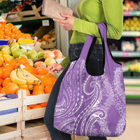 Polynesia Plumeria Lei Grocery Bag Periwinkle Curves Motif