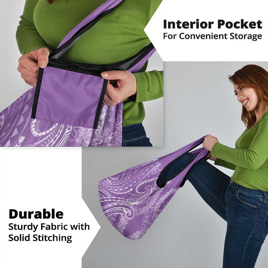 Polynesia Plumeria Lei Grocery Bag Periwinkle Curves Motif